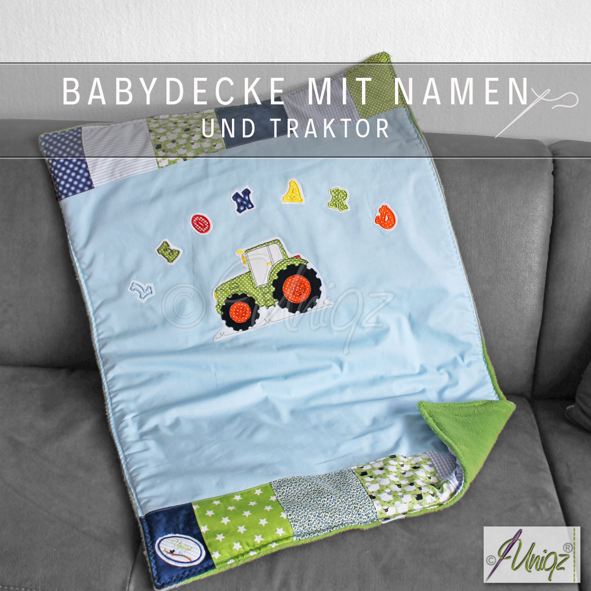 Babydecke mit Traktor und Namen