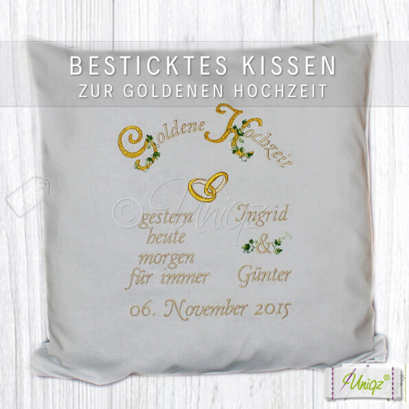 Goldhochzeit Kissen mit Stickerei