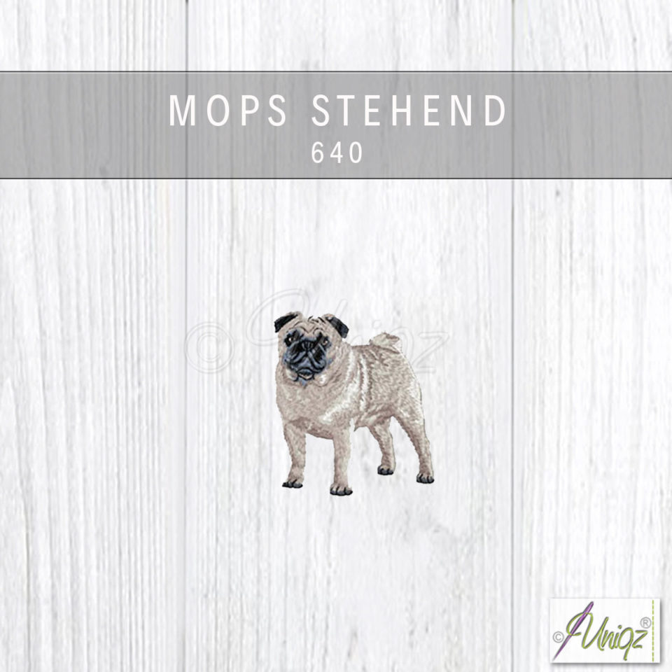 Mops stehend 640 stickerei