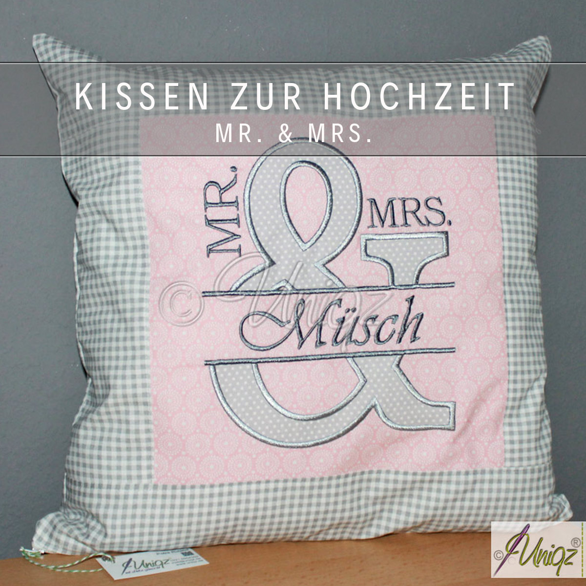 Mr. & Mrs. Kissen mit Namen bestickt ,Geschenkidee zur Hochzeit