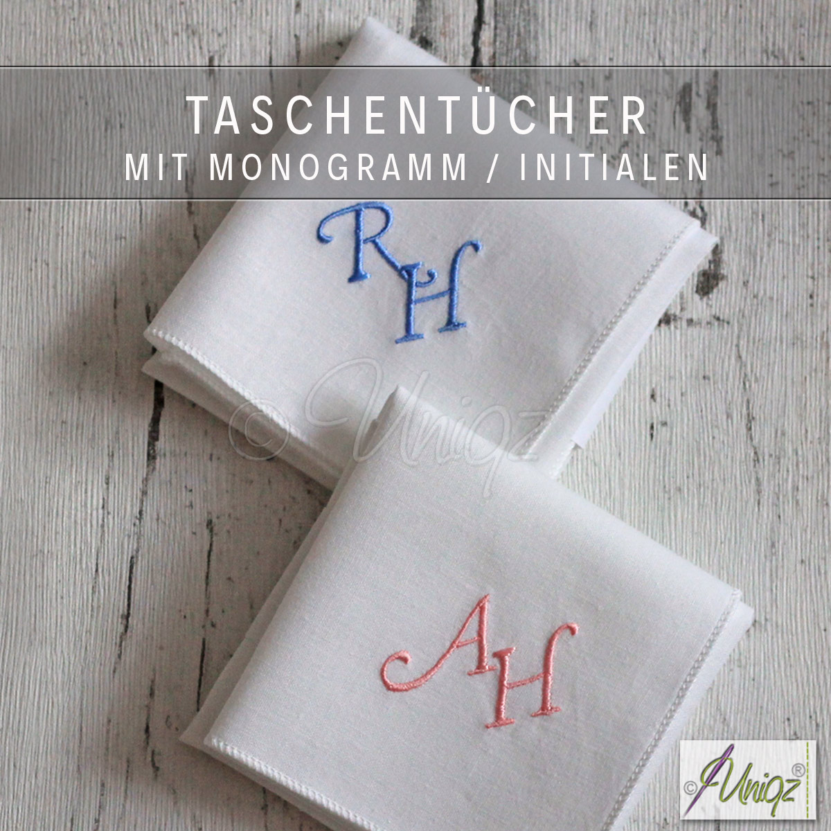 Besticktes Taschentuch Monogram individuell personalisiert 